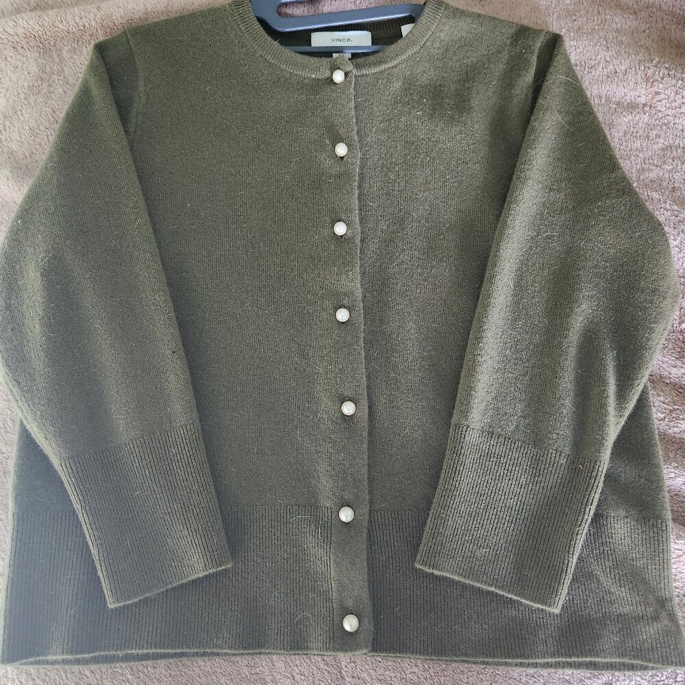 Vince cardigan olive w pearls cashmere blend